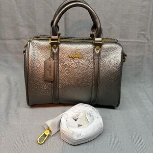 NWOT Angel Kiss vegan leather Boston barrel satchel in pewter with strap